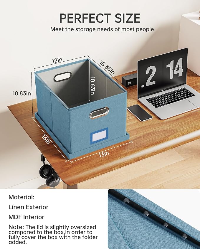 Oterri 4 Pack File Storage Organizer, Document Organizer, Portable File Box with Lid, Fit for Letter/Legal File Folder Storage,Dark Blue-Box only