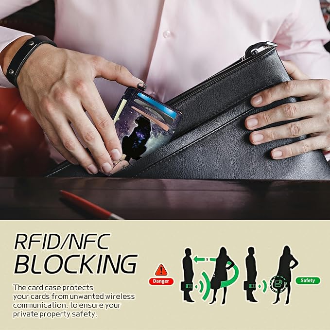 Small Travel Wallets, Cat Nebula Slim Minimalist Front Pocket Wallet with Wristlet, RFID Blocking PU Leather Credit Card Holder with ID Window Change Purse for Men Women