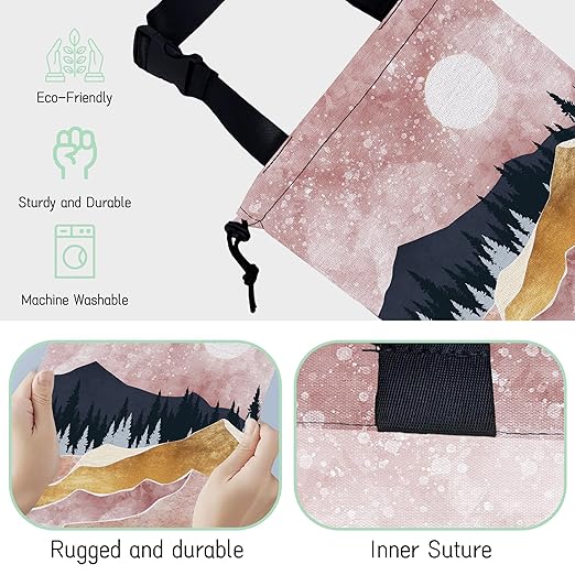 Pink Mountain Car Trash Bag,Full Moon Hanging Drawstring Car Garbage Bag,Waterproof Canvas Car Back Seat Organizer with Adjustable Buckle,for Vehicles,SUVs,Camping,Road Trips