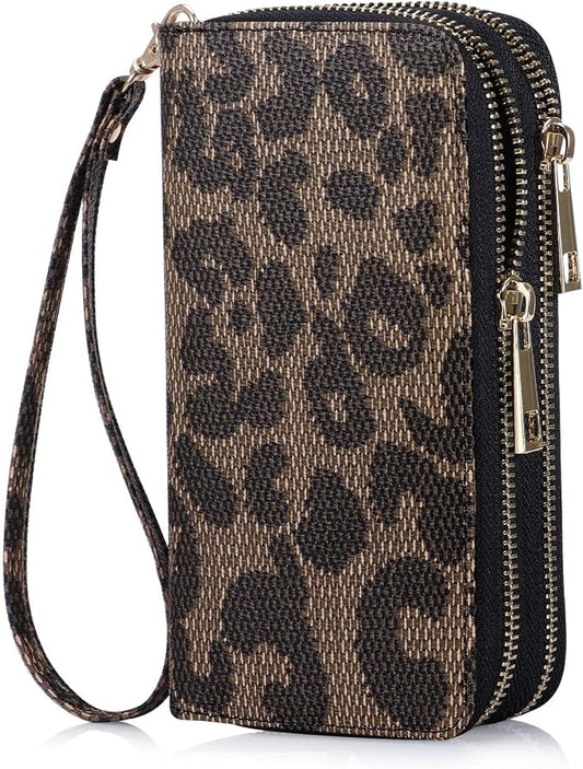 Cellphone Wallet for Women Dual Zipper Long Purse with Removable Wristlet