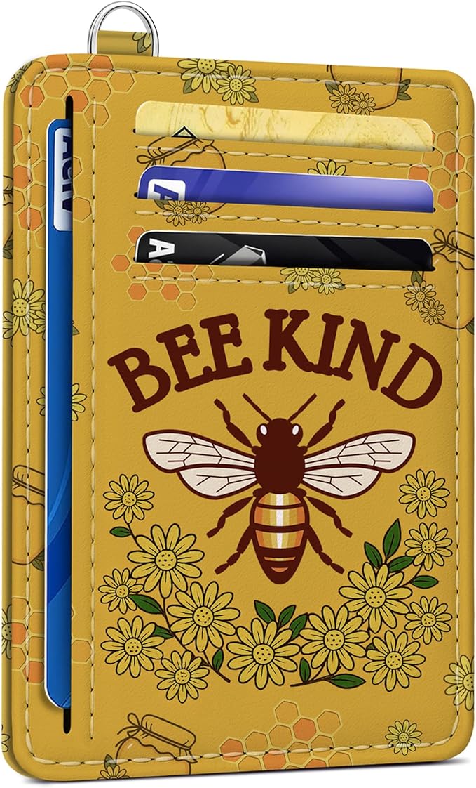 SEAVILIA Credit Card Holder for Women, Bee RFID Wallet Women, Slim Minimalist Front Pocket Card Holder, Cute Thin Travel RFID Blocking Card Case, Small Wallets Woman Gifts Girls