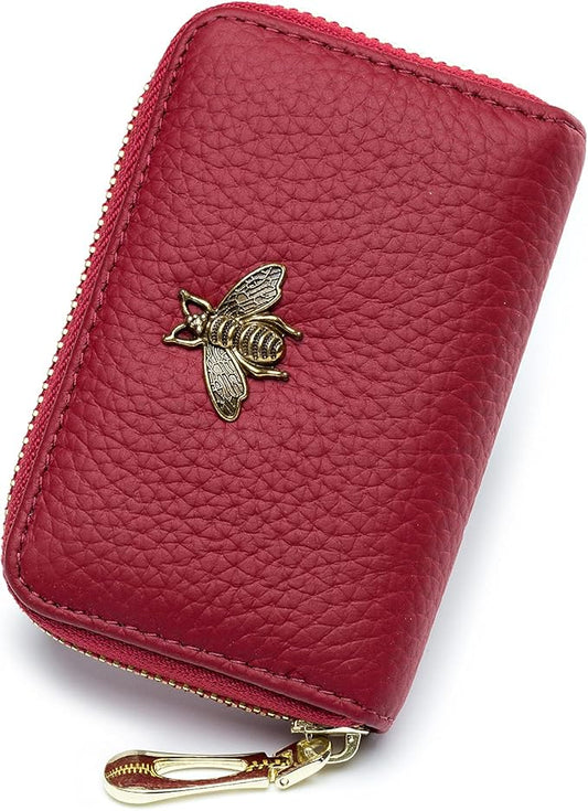 imeetu RFID Credit Card Holder, Small Leather Zipper Card Case Wallet for Women