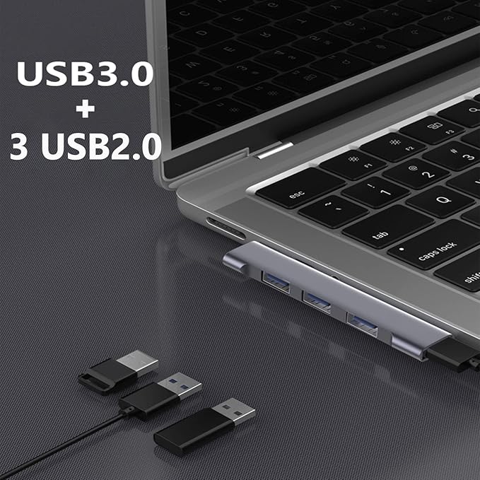 USB C Hub, 4-Port USB Splitter, USB Hub for Laptop with 1 USB 3.0 Port and 3 USB 2.0 Ports for MacBook Air/Pro, iPad Pro, PC and More Type C Device