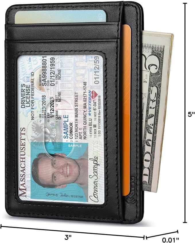 Buffway Slim Wallet for Men Women Minimalist Small Leather Front Pocket Wallets with RFID Blocking and Gifts Box - Bassa Black
