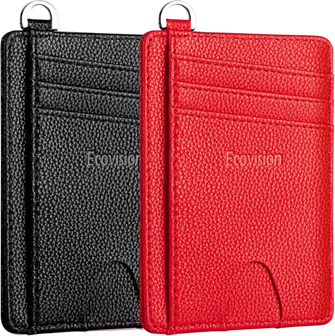 EcoVision Slim Minimalist Front Pocket Wallet, RFID Blocking Credit Card Holder Wallet with Detachable D-Shackle for Men Women