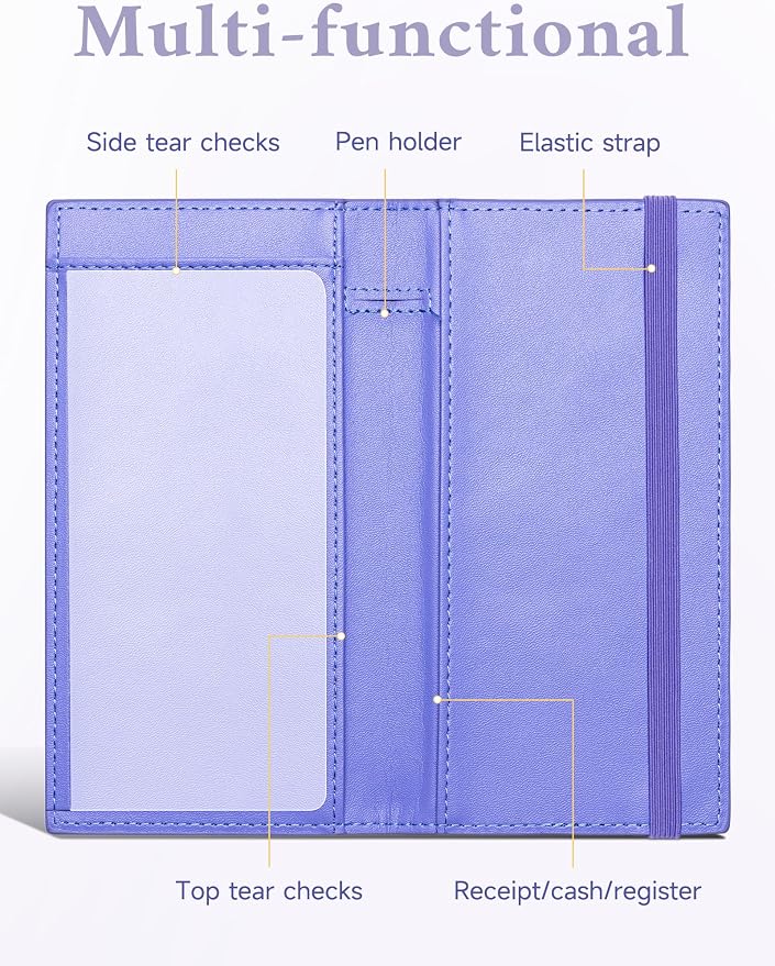 Zreal Checkbook Cover for Men and Women, Premium Vegan Leather Checkbook Holder for Top & Side Tear Duplicate Checks with RFID Blocking (Lavender Blue)