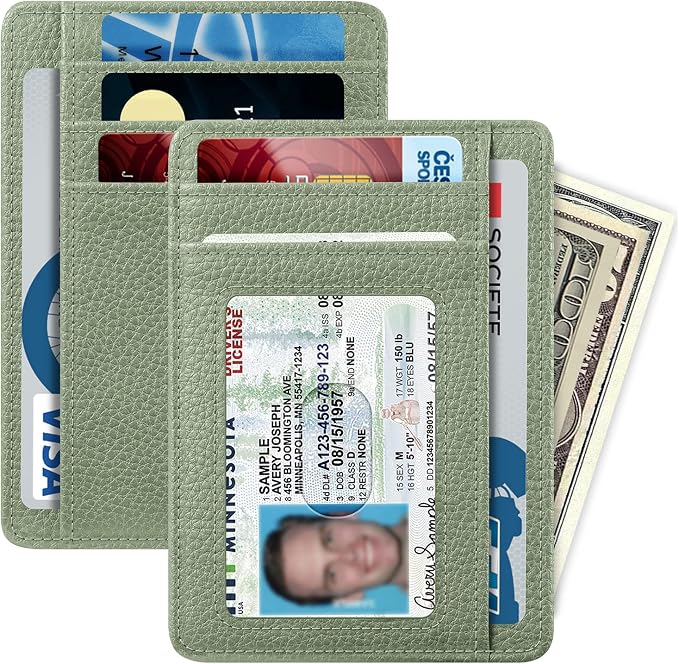 FINTIE Slim Minimalist Front Pocket Wallet, RFID Blocking Credit Card Holder Card Cases with ID Window for Men Women (Sage Green)