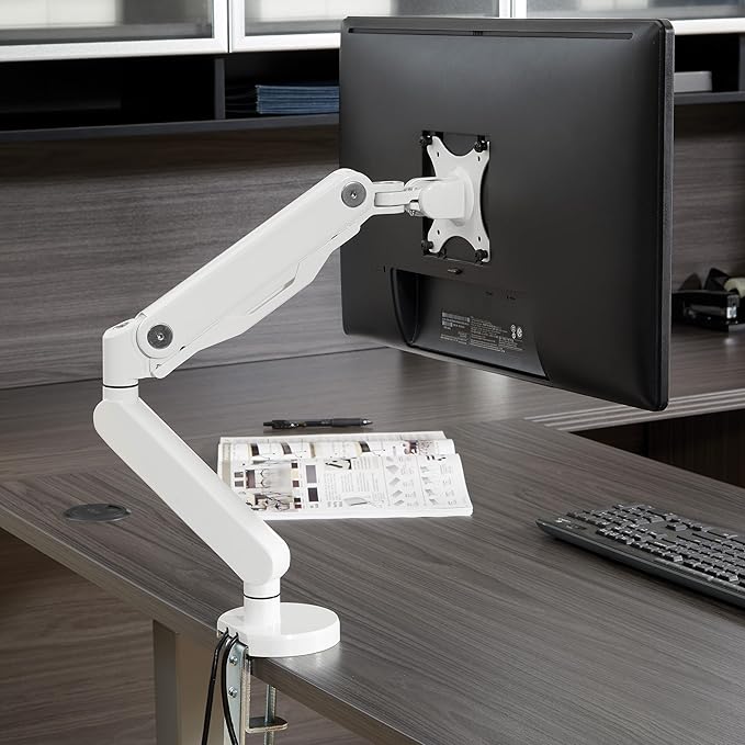 Office Star Ascend II Single Monitor Arms with Dual USB 3.0 Ports, 3-Point Rotation and VESA Mounting Bracket for 17-inch to 30-inch Monitors, White