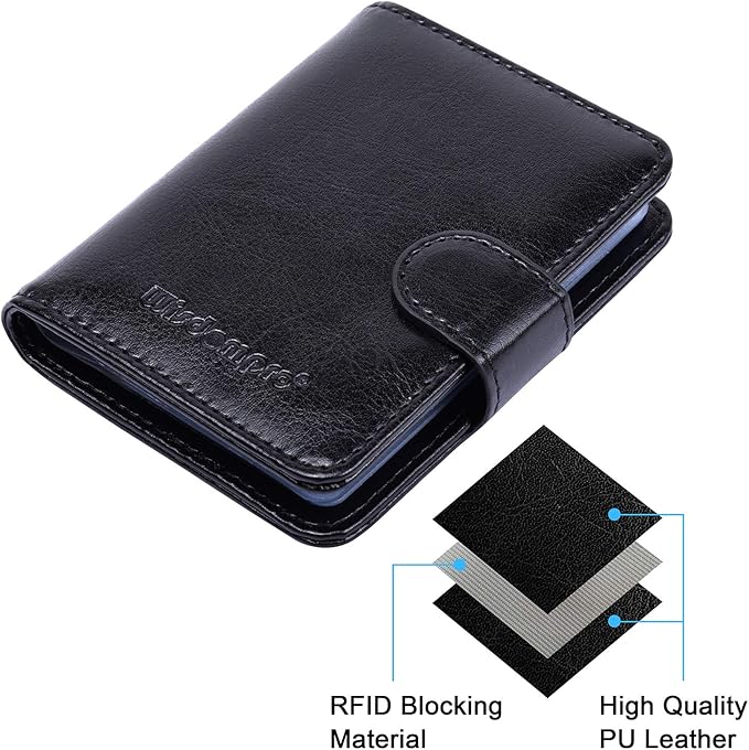 Wisdompro Credit Card Holder, Slim Leather RFID Blocking Wallet Debit Card Protector Organizer Case (Build in 20 Card Slot & 7 Small Cells for Memory Cards)-Vertical Black