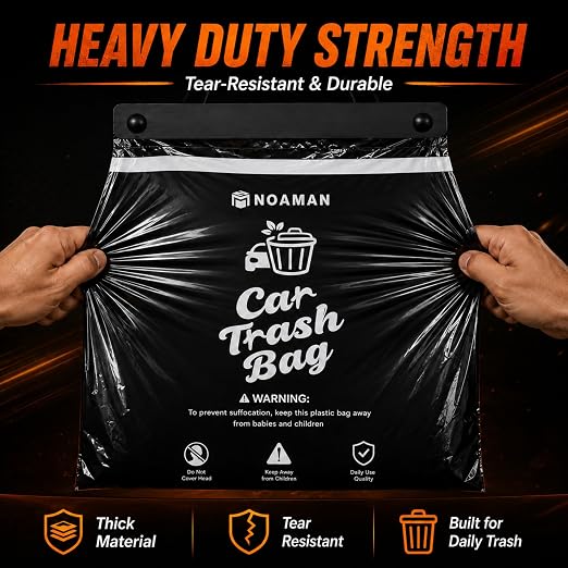 Noaman 2Pack 50PCS Car Trash Bags, 2.5 Gal Leakproof & Smell Proof. Heavy-Duty Garbage Bags for car, SUV, Truck, RV. Stick-on or Headrest Mount. Alternative to Car Trash Can. Black
