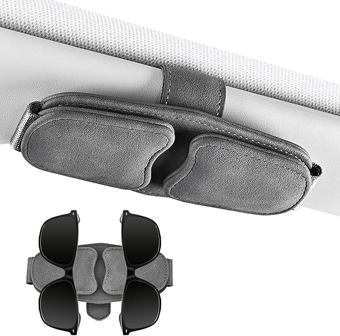 Car Sunglasses Holder - Visor Clip Style & Magnetic plush leather construction Doubles as credit card & fuel card box with storage pocket &Holds sunglasses