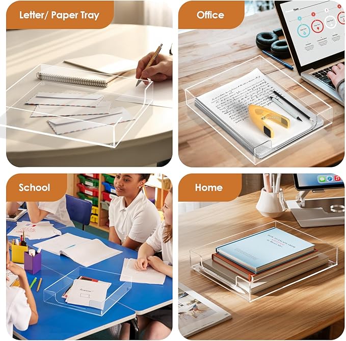 MaxGear Acrylic Letter Tray, Clear Desk Organizer for Papers, Documents, Magazines, Folders, Notebooks, and Stationery – Multi-Function File Tray and Desktop Organizer for Office, Home, and Workspace