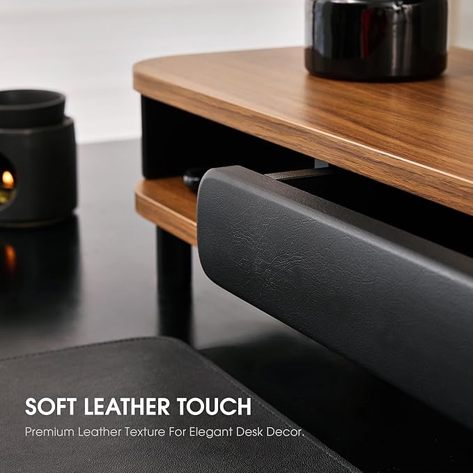 Fenge Monitor Stand with Large Drawer, 42.5 Inch Dual Monitor Riser for 2 Monitors, Ergonomic Computer Desk Shelf with Soft Touch Leather & Storage Organizer for Laptop, Computer, TV, PC, Printers