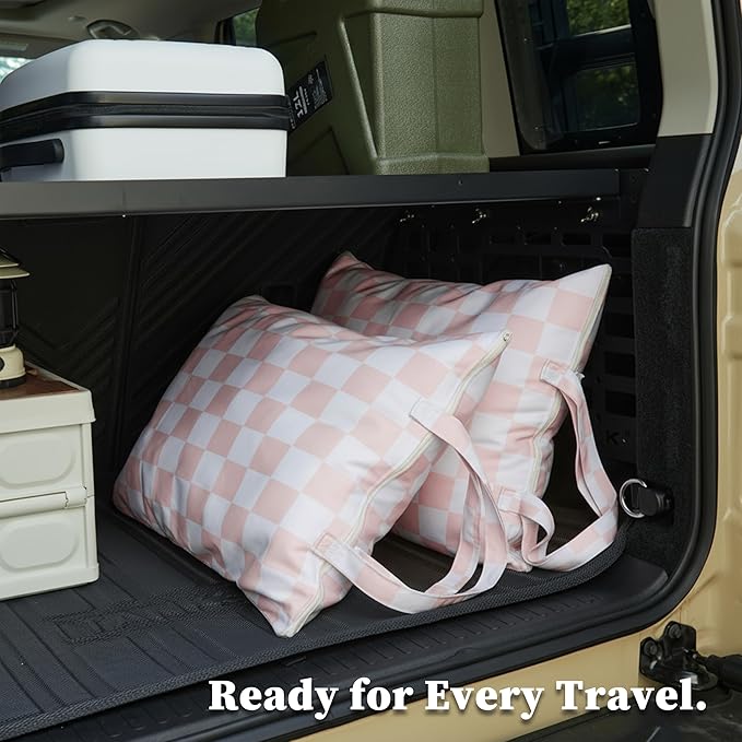 Ohocut Pink Checkered 2 Pcs Large Travel Laundry Bags for Dirty Clothes, Aesthetic Trendy Waterproof Washable Laundry Bag with Handle for Girls Women, Travel, Gym, Swimming Pool
