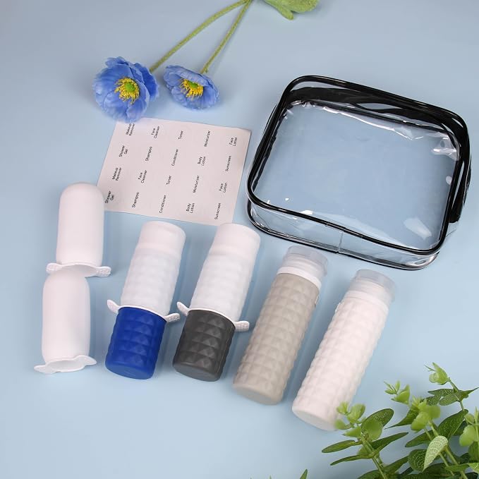 Travel Bottles for Toiletries, TSA Approved Travel Size Containers with Silicone Bottle Covers, Leak Proof Silicone Shampoo Bottles, Small Toiletry Containers for Shampoo Conditioner Lotion