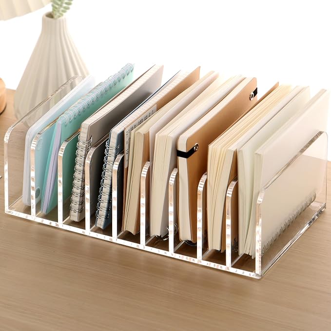 SANRUI Clear Desk Mail Organizer, 9 Compartments Acrylic Office Document Sorter File Storage Holders, Multifunction Letter Folder Racks Holders for Office,Home, School Desktop Organization