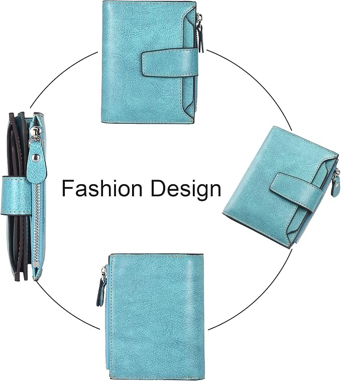 Lavemi Small Compact Women Wallet RFID Blocking Genuine Leather Bifold Purse with ID Windows