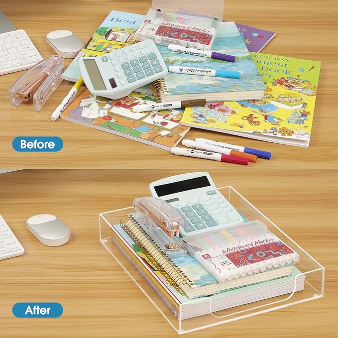 MaxGear Acrylic Letter Tray, Clear Desk Organizer for Papers, Documents, Magazines, Folders, Notebooks, and Stationery – Multi-Function File Tray and Desktop Organizer for Office, Home, and Workspace