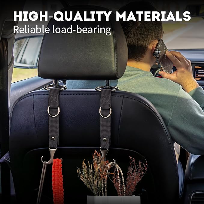 IronSeals 2 Pack Headrest Hooks for Car Seat, Heavy Duty Metal Utility Seat Hooks for Car Seat Organizer, Car Clips for Hanging Bag, Purse