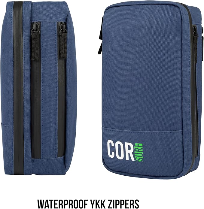 COR Surf Compact Toiletry Travel Bag | Hanging, Premium Mens and Women Dopp Kit for Travel | Waterproof with 4 Separate Compartments and Waterproof Zippers (Dark Blue)