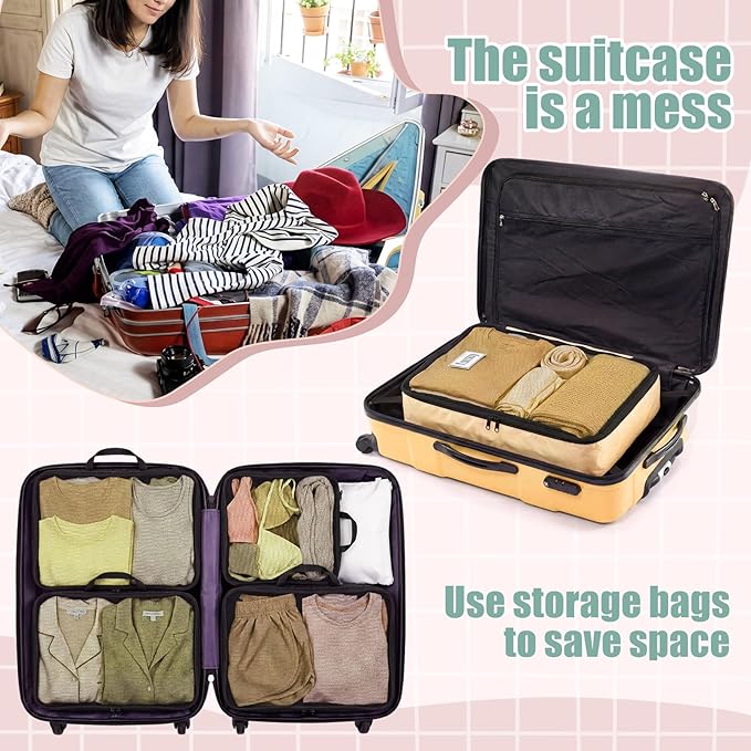 7 Pcs Packing Cubes for Travel Days of Week Compression Packing Cube with Labels Organizers Luggage Storage Bag(Vibrant Color,Large)