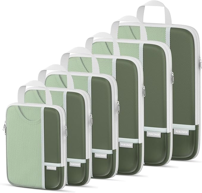 Percover Compression Packing Cubes 6-Piece Set, Packing Cubes Compression for Travel with Multi-Size Organization, Travel Organizer for Carry On & Checked Luggage, Green