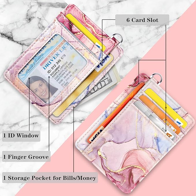 Coco Rossi Slim Front Pocket Wallet RFID ID Card Holder Cute Small Wallet with Keychian for Women,Waterolor Pink