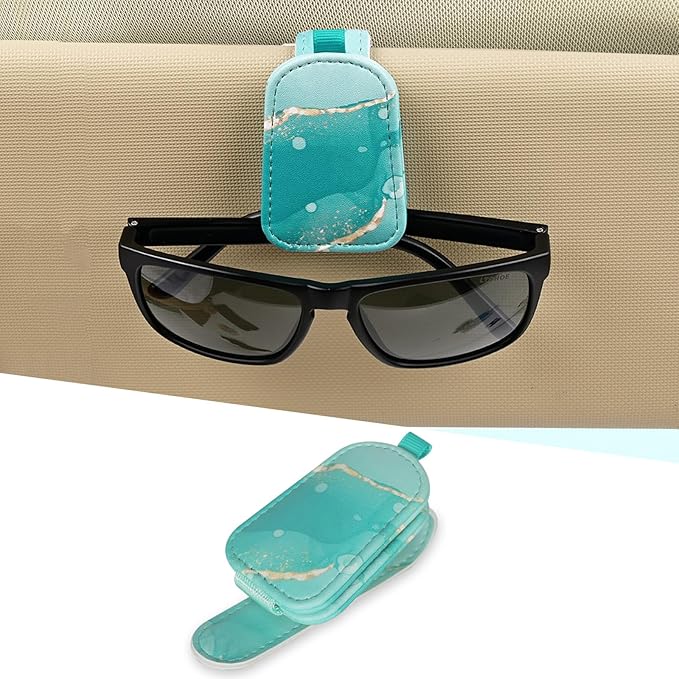 LTOHOE 1 Pack Sunglass Holder for Car, Magnetic Leather Sunglasses Holder and Ticket Card Clip, Universal for Different Size Glasses, Car Visor Accessories(Colorful Painting)