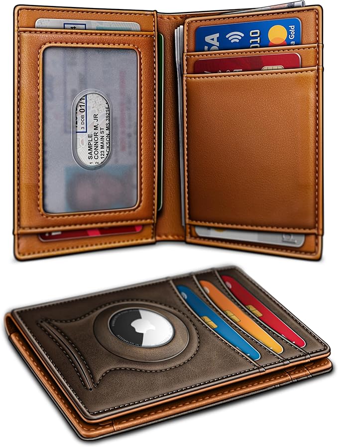 BULLIANT Slim Wallet For Men 12Cards,Magnetic Flip Build-in Money Clip Airtag Compatible-RFID Blocking