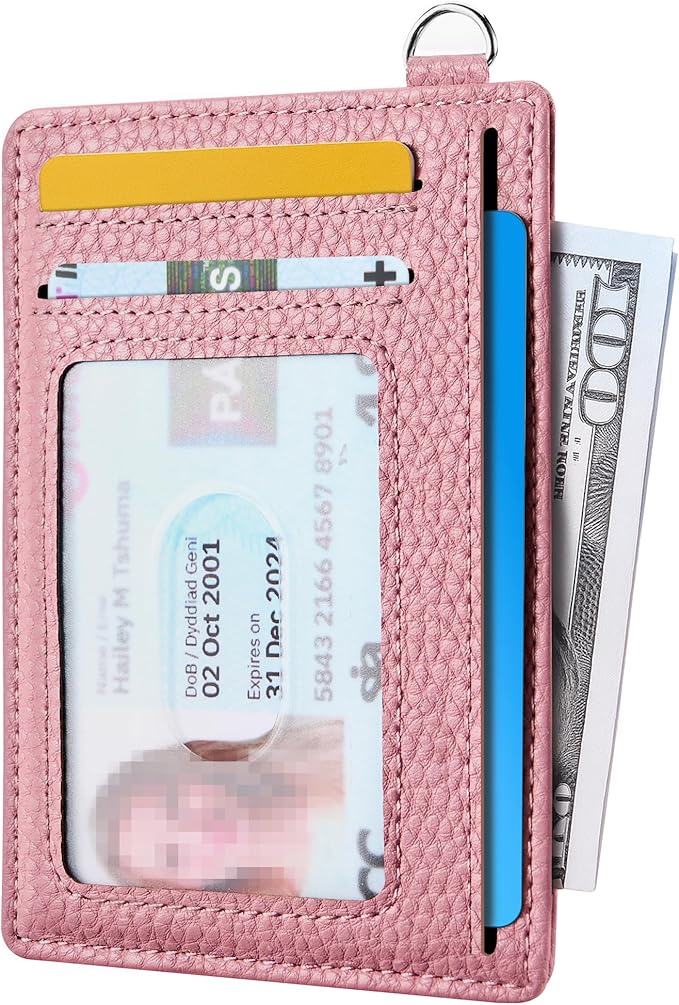 Mayski Slim Wallet, Credit Card Holder for Women, Minimalist Front Pocket RFID Blocking Card Cases, Small Wallet Women Men(Litchi Pink)
