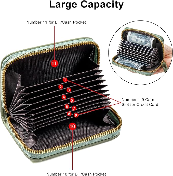 EcoVision Credit Card Holder RFID Card Case Wallet, Small Accordion Zipper Card Case Holder, Card Organizer Case for Women Men