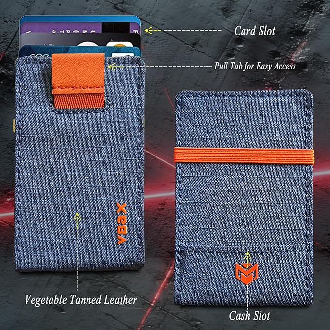RFID Minimalist Slim Wallet for Men and Women, Holds Up to 12 Cards, Cash, Key Thin and Lightweight Credit Card Holder (Blue Microfiber – Ember Edition)