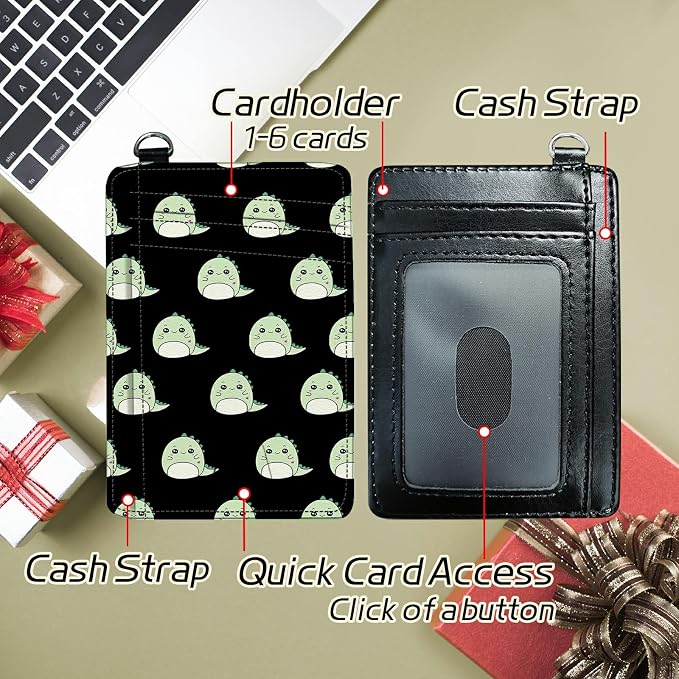 Small Travel Wallets, Cute Dinosaurs Slim Minimalist Front Pocket Wallet with Wristlet, RFID Blocking PU Leather Credit Card Holder with ID Window Change Purse for Men Women