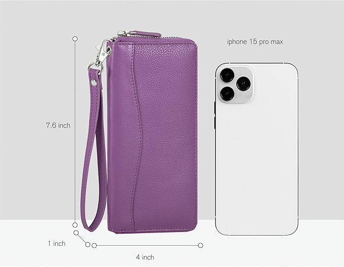 Oak Leathers Purple Leather Wallet for Women - RFID Womens Wallet Clutch with 8 Credit Card Holder, Coin Pocket, Gift for Women’s