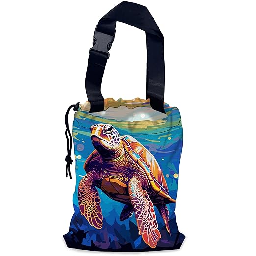 Pop Art Turtle Car Garbage Bag,Waterproof Small Car Trash Bag Hanging Back of Seat,Drawstring Hanging Car Trash Bag with Adjustable Buckle for Car Accessories