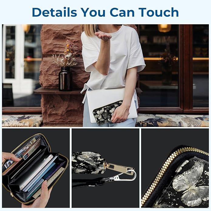 Wristlet Wallet for Women, RFID Blocking Phone Wallet, Large Capacity Zip Around Clutch, Fits iPhone 15 Pro Max, Travel Organizer Purse