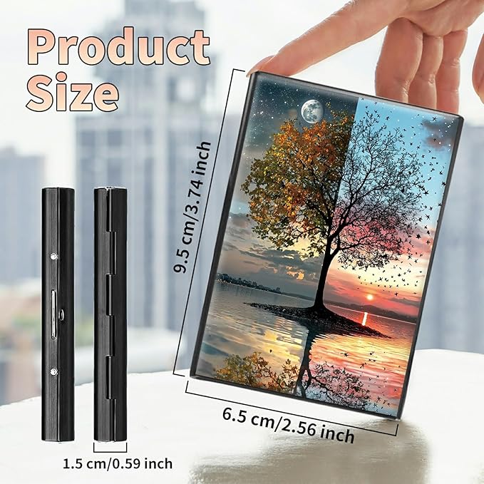 Slim Credit Card Holder, Day and Night Art Tree RFID Blocking Metal Wallet for Men & Women, Aluminum Minimalist Hard Case Pocket-Sized Business Cards Organizer (Fits Up to 10 Cards)