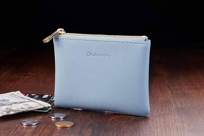 Chelmon Vegan Leather Coin Purse Pouch Change Purse With Zipper For Men Women