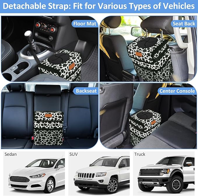 ELONGRIVER Car Trash Can Bin for Back Seat Leak Proof, Cute Car Trash Bag Hanging, Vehicle Trash Can for SUV Truck Van, Automotive Garbage Cans Front Seat Cow Print, 2 Gallons