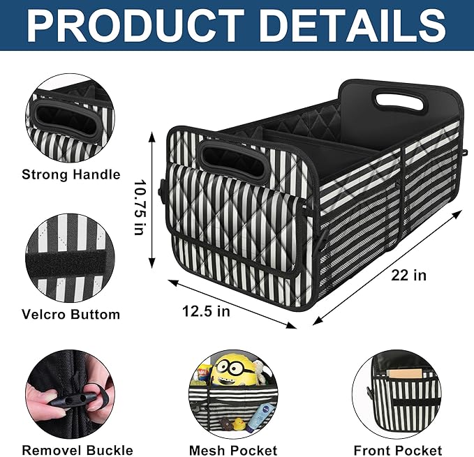 Deosk Car Trunk Organizer for SUVs, Cars and Trucks with 6 Big Pockets, Waterproof Polyester Storage Box