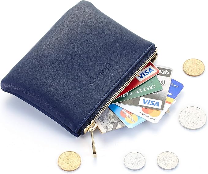 Chelmon Vegan Leather Coin Purse Pouch Change Purse With Zipper For Men Women