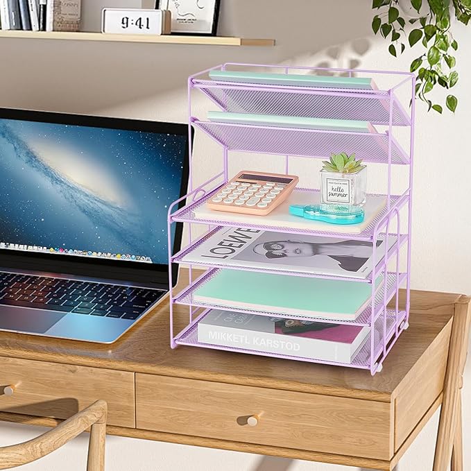OPNICE 6-Tier Letter Tray Paper Organizer, Desk Organizers and Accessories, Desktop File Organizer, Office Desk Accessories for Office Supplies(Purple)