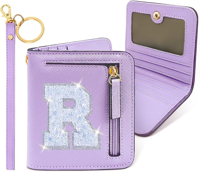 COSHAYSOO Teen Girl Gifts Trendy Stuff Teenager Teenage Tween Preteen Initial Monogrammed Personalized Gift Idea Purple Wallet Small Presents for Daughter Granddaughter Birthday Christmas Letter R