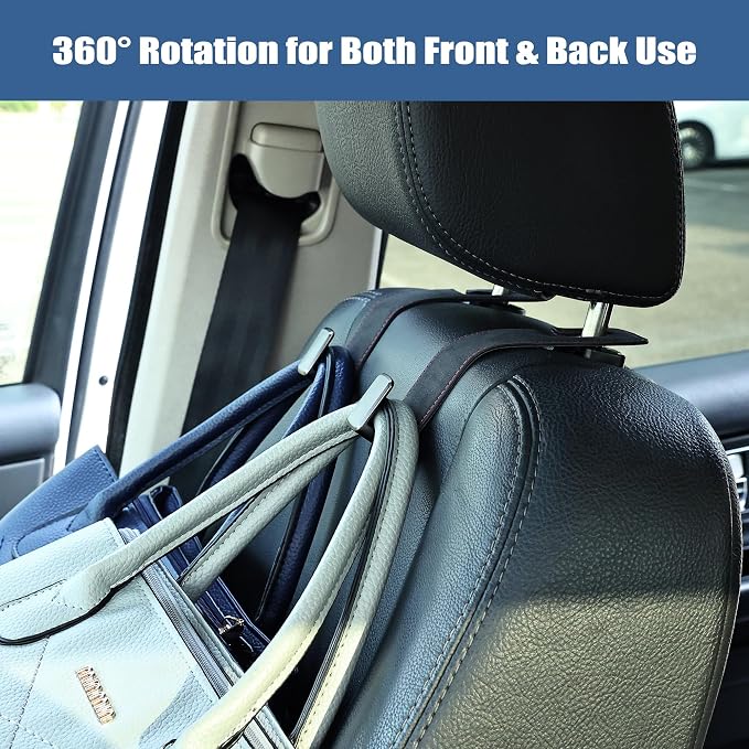 Amooca Car Seat Back Hook Universal Auto Storage Hanger Suede with Metal Car Seat Organizer for Handbag Purse Coat Umbrellas Grocery Bags 2 Pack Black