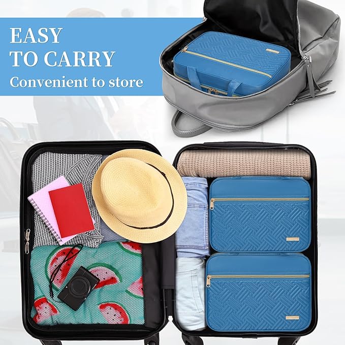 Travel Toiletry Bag for Women & Men Water Resistant Makeup Bag with Hanging Hook Portable Travel Organizer for Travel Accessories, Travel-Sized Shampoo, Toiletries (Medium-Blue)