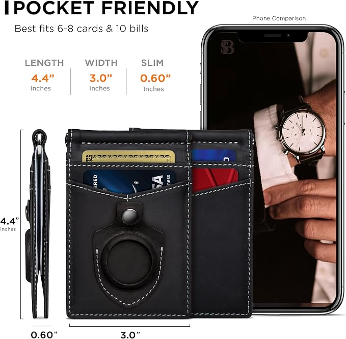SERMAN BRANDS RFID Blocking Wallet Slim Bifold - Genuine Leather Minimalist Front Pocket Wallets for Men with Money Clip Gift
