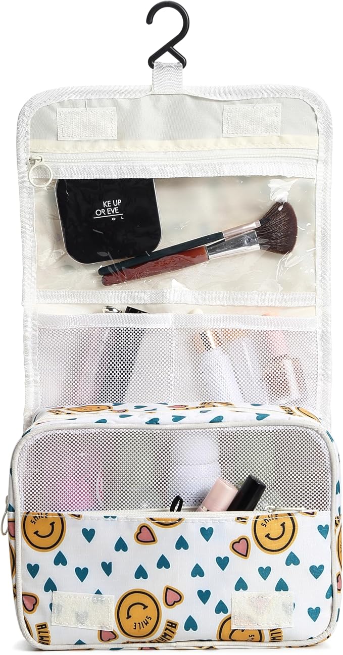 Sechunk Waterproof Travel Toiletry Bags Hanging Multi-function Cosmetic Bag Makeup Bag for Women (yellowSmile)