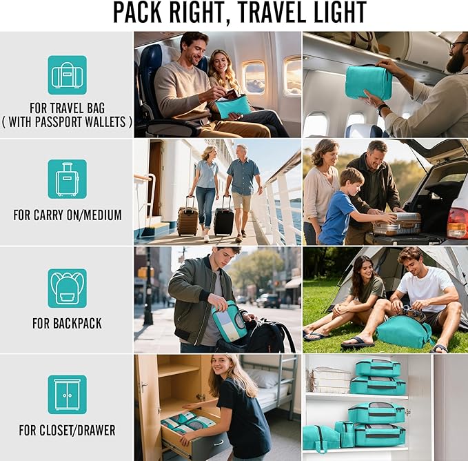 Veken 10 Set Packing Cubes for Kids & Toddler, Airplane Travel Essentials, Beach Vacation & Road Trip Suitcase Organizer Bags Set for Luggage, with Hanging Toiletry & Shoe Bag