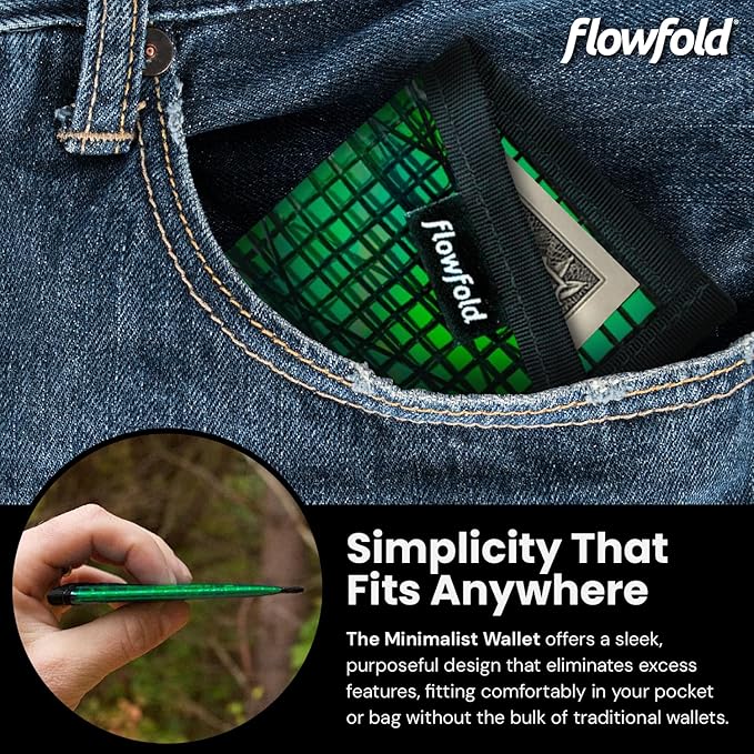 Flowfold Recycled Sailcloth Minimalist Card Holder Wallet | Slim and Durable with Cash pocket and Credit Card Slot | Minimalist Wallet Made in USA Holds 6-8 Cards