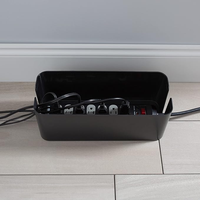 Simplify 2 Pack Cable Organizer Box | Multi-sized | Hidden Storage with Lid | Chargers & Wires | Computer & TV Cords | Black